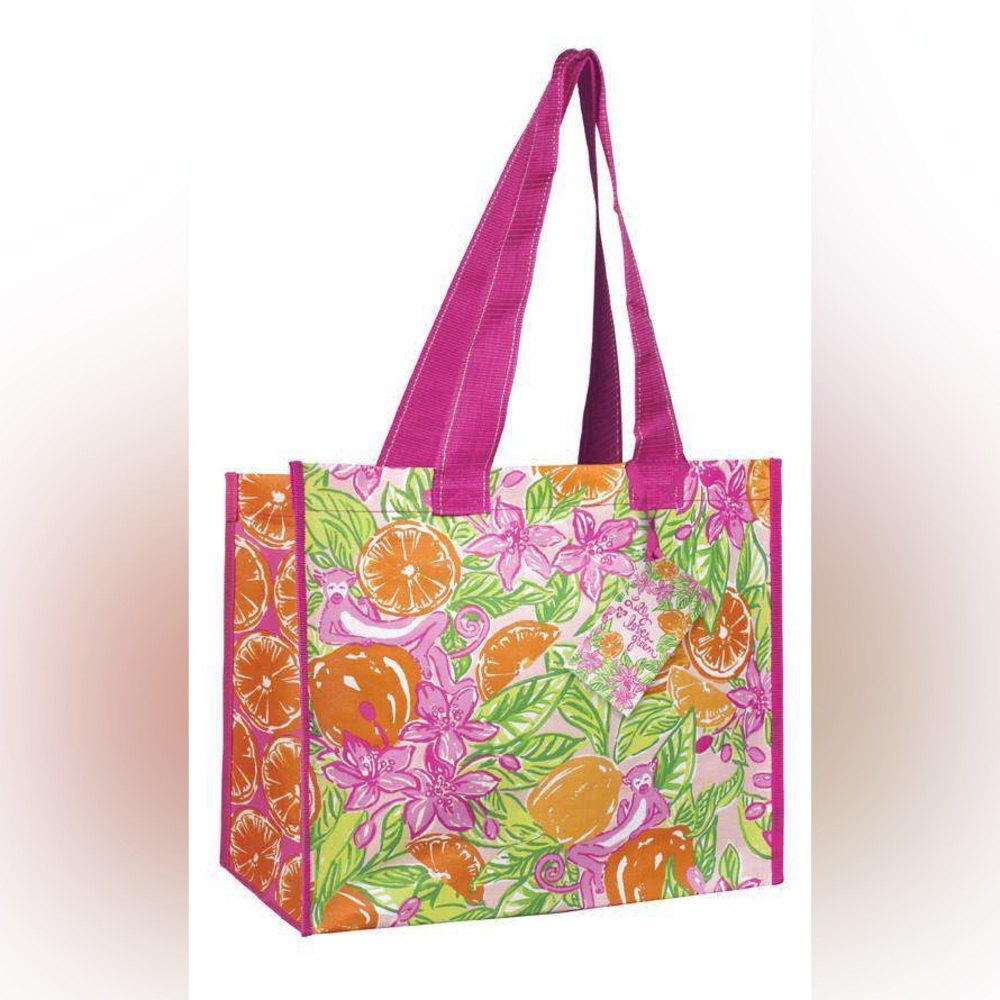 NWT Lilly Pulitzer Market Tote Bag Rare Peelin Out Monkey Orange Pink Preppy